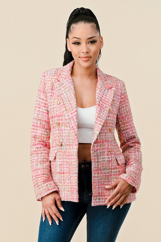 Blush Tweed Double Breasted Blazer