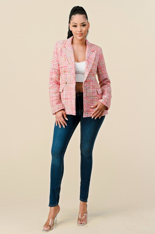 Blush Tweed Double Breasted Blazer