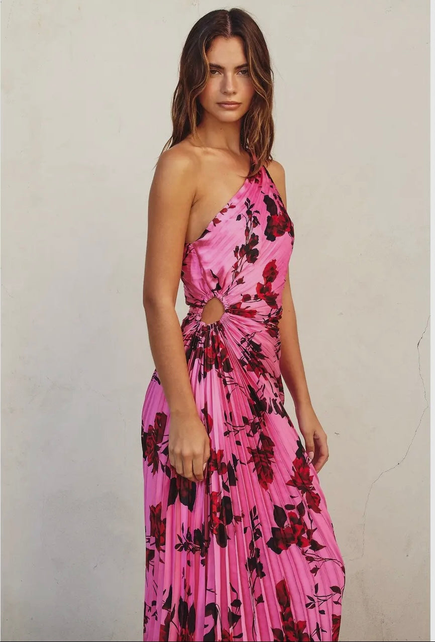 Potential Heartache Pleated One Shoulder Maxi Dress
