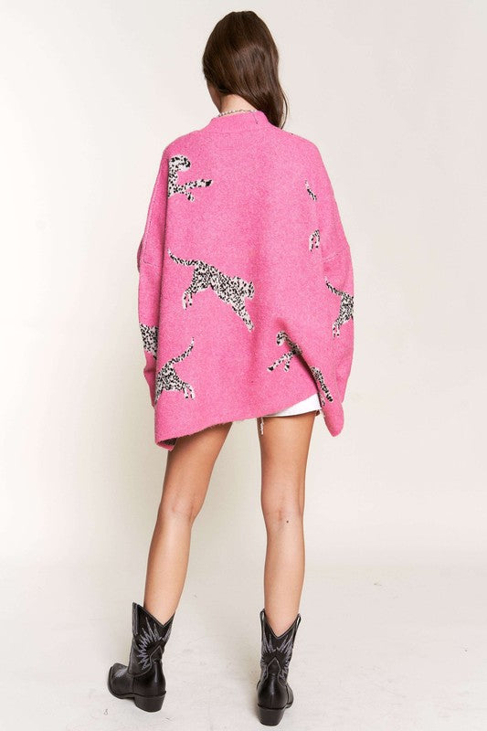 Emerson Pink Cheetah Print Knit Sweater