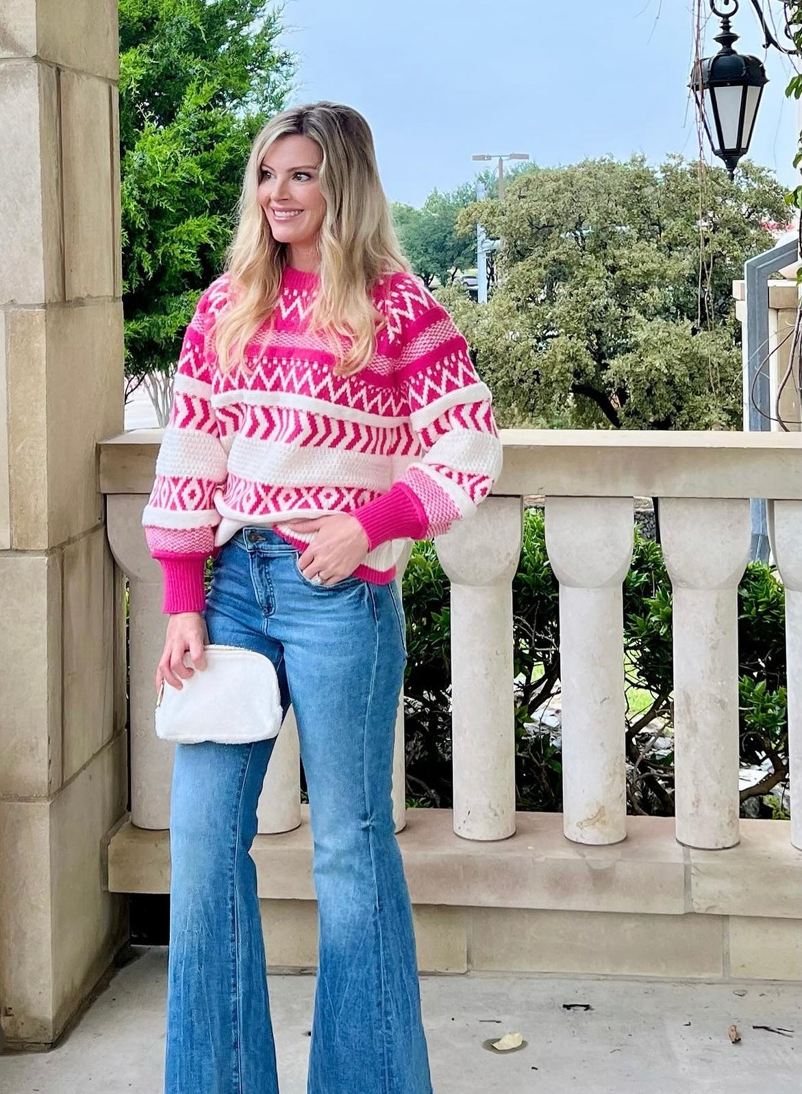 Ivy Crewneck Patterned Knit Sweater