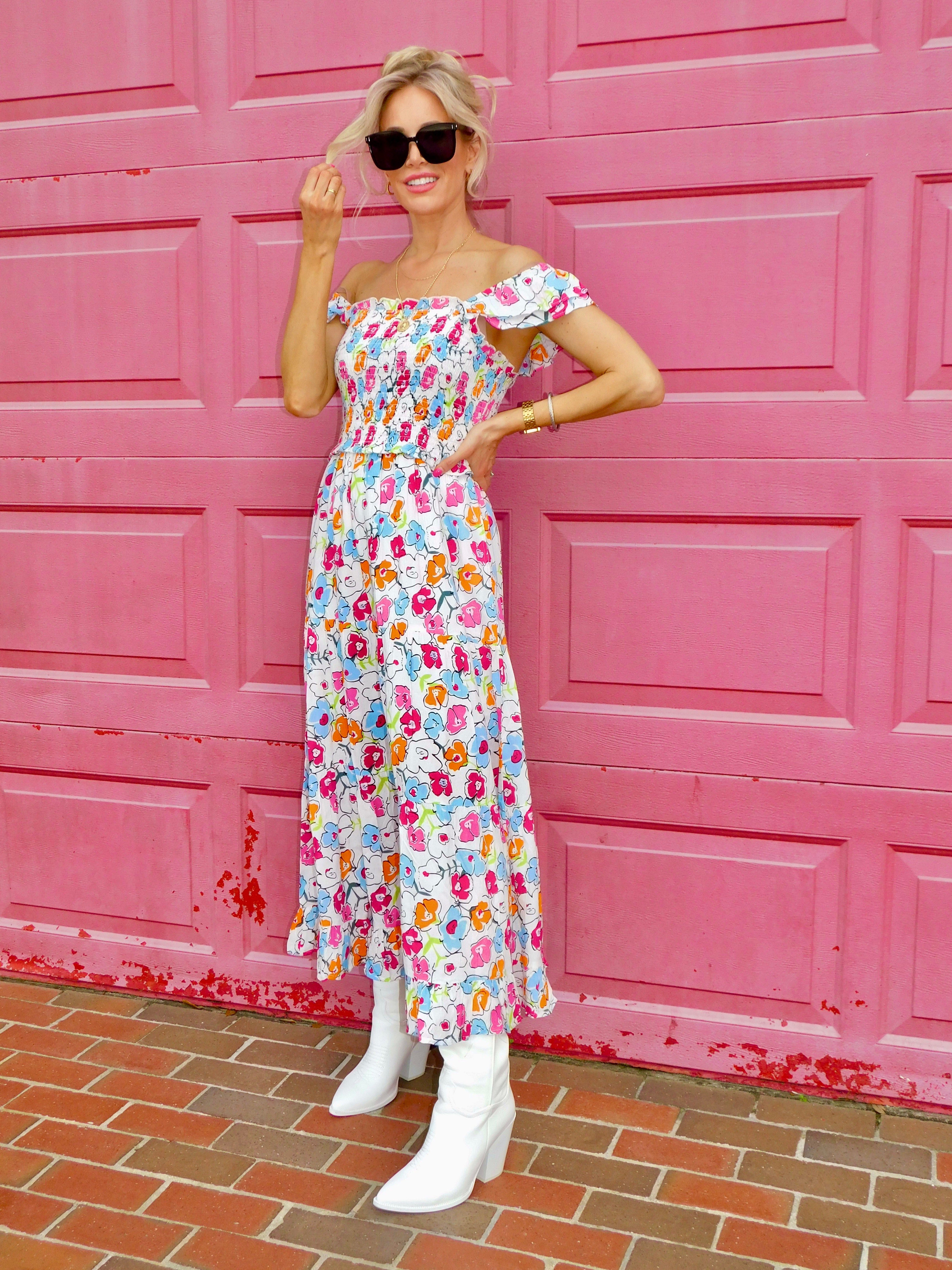 Astrid Smocked Floral Print Tiered Midi Dress