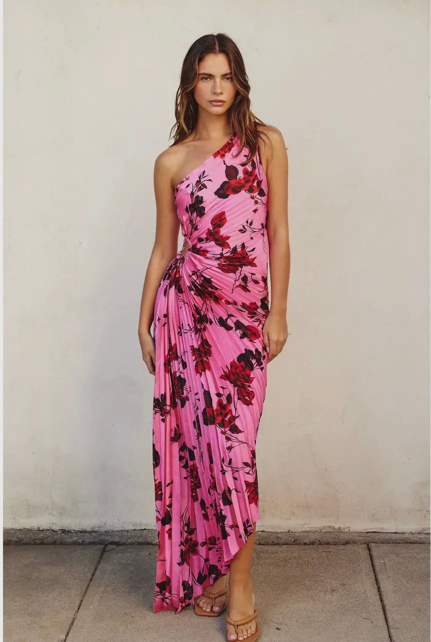 Potential Heartache Pleated One Shoulder Maxi Dress