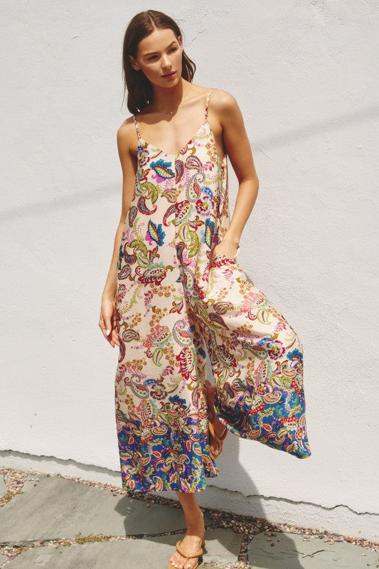 Paisley Print Wide Leg Jumpsuit