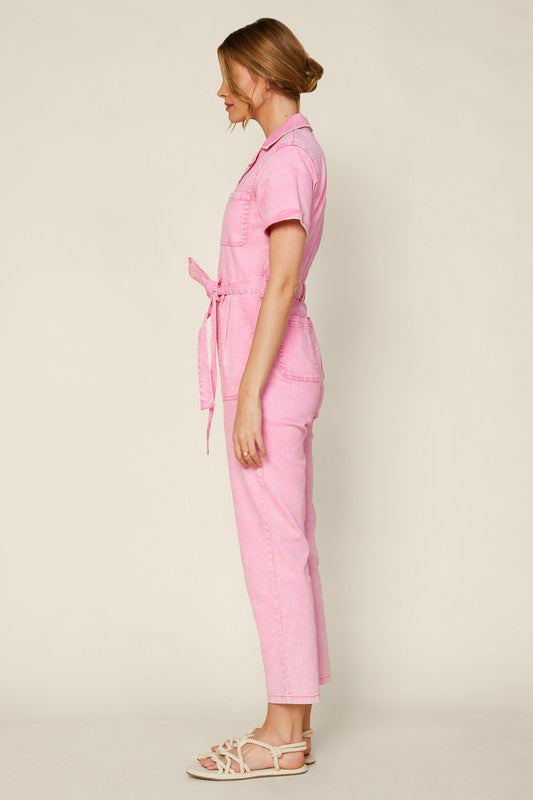 Cassandra Short Sleeve Cotton Utility Jumpsuit